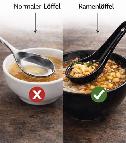 White and black Series ASIATICA | Porzellan-Löffel Set Asien | 13 cm - für Reis, Suppen - zum Servieren von Desserts - Spoon-Set Ramen (2er Set schwarz)