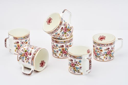 Image of GOLDEN QUEEN'S Tea Cups Set of 6 | Ideal for Everyday Tea and Coffee, Enhancing Your Daily Rituals | Handcrafted & 24K Gold on Rim - Victorian Bloom