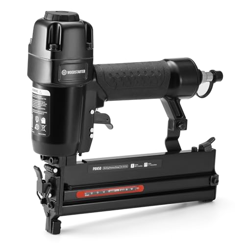 WOODSTARTER Pneumatic Brad Nailer, 18 Gauge 2 in 1 Air Brad Nail Gun and Staple Gun, compatible with 2-Inch Brad Nails and Crown 1-1/2 inch Staples, for Upholstery, DIY Project, Woodworking