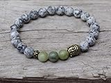  Armband mit Kiwi-Sesam-Jaspis, Xinyi Jade & Buddha - grau, grün, bronze/Buddhaarmband, Halbedelsteine, Yoga - Yogaarmband, SHIVA, Jade