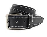 Lemasi Büffelvollleder Gürtel Herren Damen 40mm Schwarz Kontrastnaht - Ledergürtel Kürzbar...