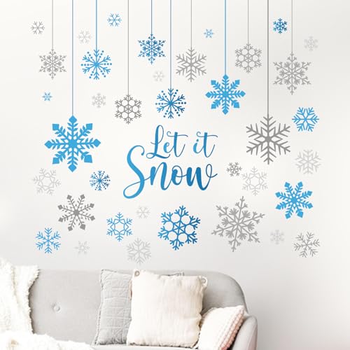 Vinilos Decorativos Mfault Copos de Nieve Azul Gris Invierno miniatura 5