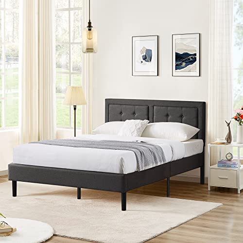 Vecelo Upholstered Platform Bed Frame With Height Adjustable Headboard/Mattress Foudation,With Strong Slat Support, Easy Assembly (Queen) #TOP1