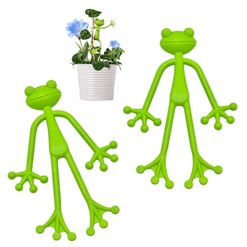 BRDXOOL Clip de sujeción para plantas de 2 piezas, diseño de rana dulce, soporte para plantas verdes, fijación y decoración de jardín en interiores y exteriores, grande