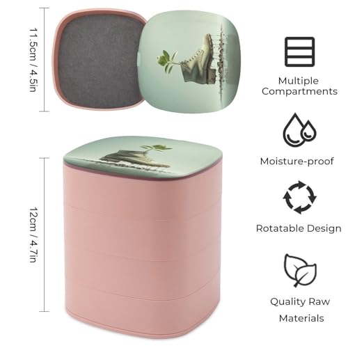 Boîte à bijoux rotative imprimé vert pour colliers et coiffeuse
