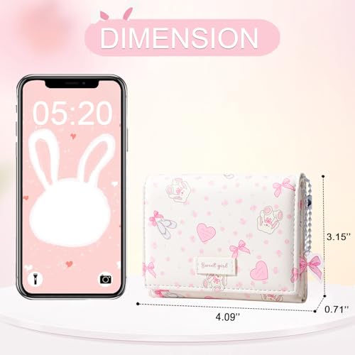 Small Wallet Bunny Floral Heart Coquette Bow Print Wallet with ID Credit Card Slots for Women Girls (CREAM)3