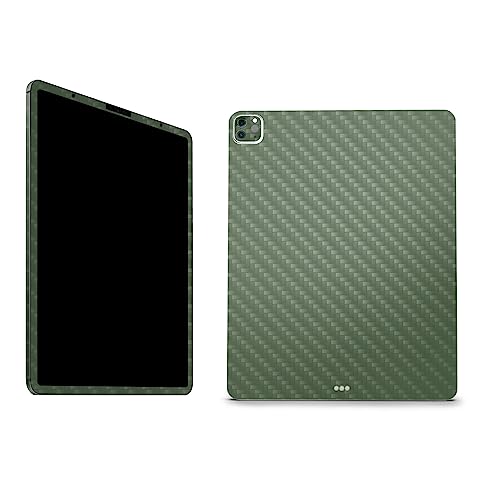 Image of MightySkins Carbon Fiber Skin Compatible with Apple iPad Pro 12.9 inch M2 6th Gen (2022) Full Wrap Kit - Solid Olive | Protective, Durable Textured Carbon Fiber Finish | Easy to Apply | Made in The USA