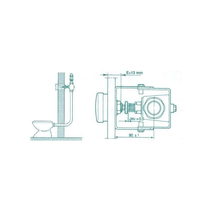 Robinet temporisé mural encastré chasse Eclair TC laiton pour cuvette WC