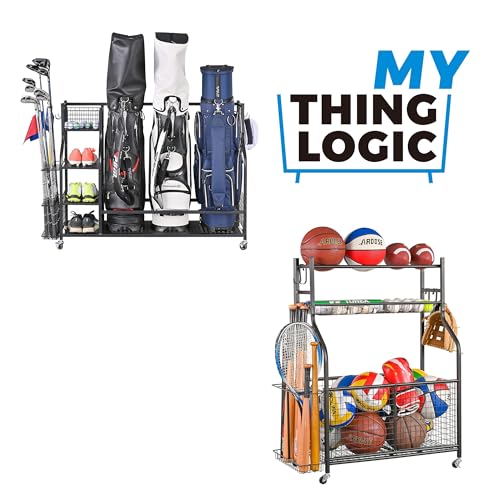 Image of Mythinglogic Golf Storage Garage Organizer, Golf Bag Storage Stand, Sports Equipment Garage Organizer,Garage Ball Storage for Sports Gear and Toys
