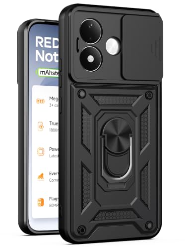 SESS XUSIVE Tough Armor Bumper Back Cover Case for Mi Redmi Note 17 5G | Sliding Camera Cover, Kickstand & Ring Holder 360 Degree Protection Back Cover for Mi Redmi Note 17 5G - Black