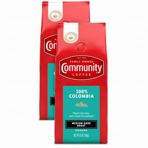 Community Coffee 100% Colombia, Medium Dark Roast Ground Coffee, 12 Ounce (Pack of 2)