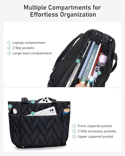 Bolso tote acolchado para mujer Peacocktion, ligero, para laptop, trabajo, escuela, profesora, enfermera, viaje y gimnasio miniatura 4
