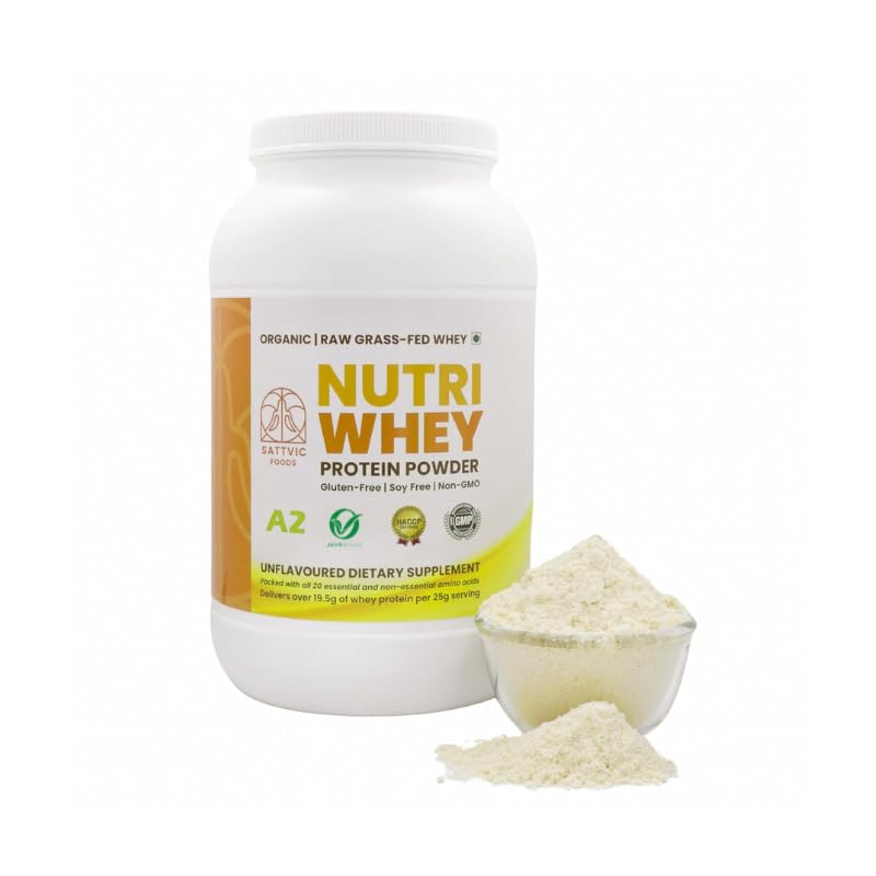 Sattvic Foods Certified Organic A2 Nutri-Whey Protein (1 kg) Unflavoured, Unadulterated 19.5g of Protein per serving | Performance Grade Grass-Fed, Non-GMO, Dietary Supplement For Muscle Recovery (B01AC8KQ94) Amazon Price History, Amazon Price Tracker