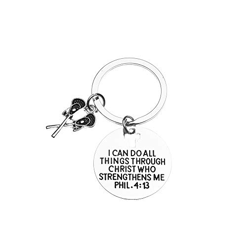 Infinity Collection Lacrosse Charm Keychain, Christian Faith Charm Keychain, I Can Do All Things Through Christ Who Strengthens Me Phil. 4:13 Scripture Jewelry, Gift For Lax Players
