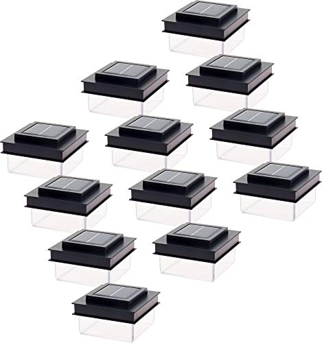GreenLighting Translucent 12 Lumen LED Solar Powered Post Cap Light for 4x4 Wood Posts (12 Pack, Black)