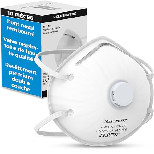 HELDENWERK Atemschutzmaske im 5er, 10er oder 20er Set - Atemmaske - Perfekt anpassbare FFP1 Mundschutz Maske - Feinstaubmaske, Staubschutzmaske für Schleifen etc