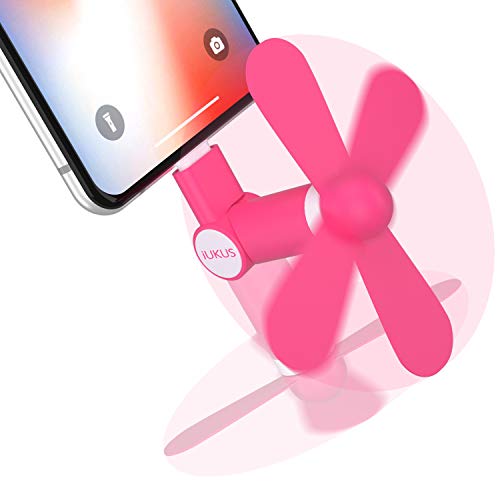 iUKUS Mini Phone Fan Compatible with iPad, iPod, iPhone XS/XR/X/8/8+/7/7+/6, Portable 180 Rotating Cool iPh0ne Fan (Rose Red)