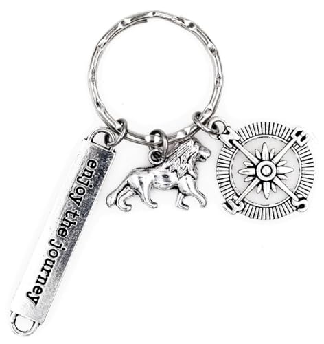 Porte-clefs lion boussole 1K pendentif de sac pour homme