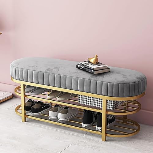 Banc d'entrée rembourré en velours pour ranger les chaussures du couloir encombré
