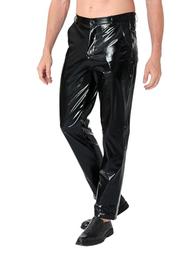 COSAVOROCK Pantalon de Disco Annee 70 Homme Pantalons Brillant Métallisée Noir 32W