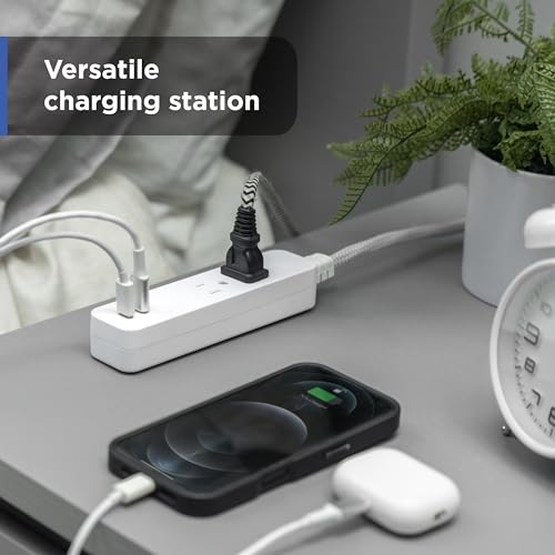 Protector eléctrico GE, 2 tomas, 245J, 2 USB-C, 12W, 16AWG, Cable trenzado, Enchufe plano, 1.22 m, Blanco, Modelo 85780 miniatura 4
