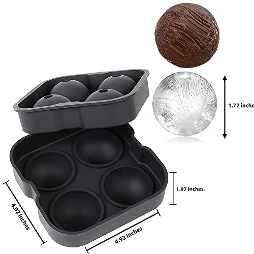Ice Ball Maker Mold, Cosybeau Round Ice Cube Mold Make 4 Ice Balls 1.8” Chill Drinks, Whiskey, Cocktails, Bourbon, Ice Cube Molds & Trays With Funnel For Party, Home Bars, Bartenders(Black Ball-4Th) #TOP5