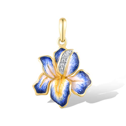 Santuzza 10K Solid Gold Enamel Flower Pendant Without Chain for Women