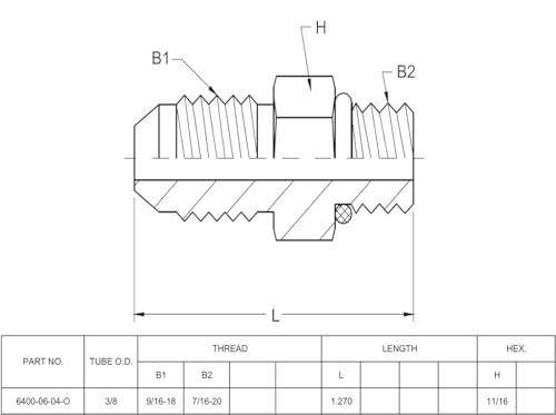 Image of (4-PACK) 6400-06-04-O Hydraulic Hose Adapter Fitting 3 /8 inch Male JIC 37 Flare (9 /16 inch-18UNF) x 1 /4 inch Male O-Ring Boss (7 /16 inch-20UNF) SAE Straight Pipe Joints Tube Connector Carbon Steel