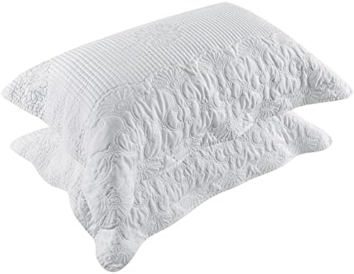 BOSOWOS Pillow Shams Standard Size Set of 2, Ultra Soft Breathable Quilted Embroidery Pillow Cases 20 x 26 Inches for Sleeping, Decorative Microfiber Bed Pillowcases Easy Care, White