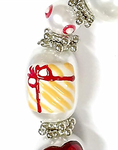 Linpeng 3D Hand Painted Glass Beads Christmas Stretch Bracelet In Bag, Pearly White #TOP7