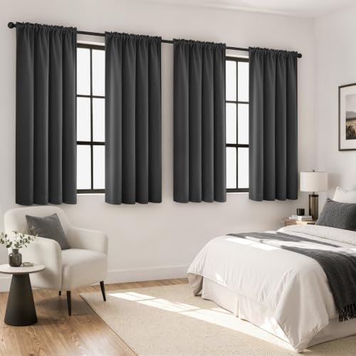 Image of MIULEE Gray Blackout Curtains 72 Inch Length for Bedroom Set of 4 Panels | Solid Light Blocking Drapes, Room Thermal Insulation, Privacy Window Treatment Curtains,Top and Bottom Rod Pocket