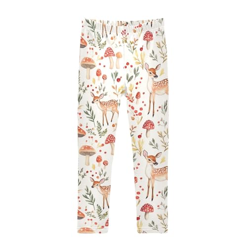 Watercolor Fawn Girls Leggings,Workout Leggings for Girls Toddler Athletic Legging Size for 3-10T