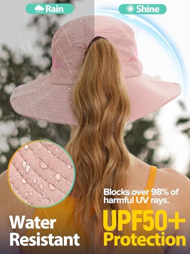 Image of EW East Water Sun Beach Hat for Women, UPF50+ Waterproof with Ponytail Hole | Large Breathable Mesh,3.5 inch Wide Brim, Adjustable Windproof Chin Strap,Quick-Dry, for Hiking Fishing Outdoor Safari