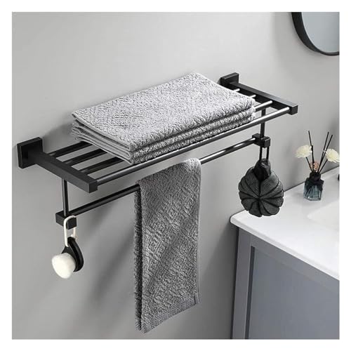 Porte-serviettes double couche en aluminium noir avec crochets