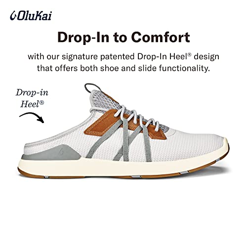 Olukai Mio Li Men's Athletic Shoe, Lightweight & Breathable Mesh, Comfort Fit & Wet Grip Rubber Soles, Premium Embossed Leather Eyestays, Mist Grey/Poi, 10 #TOP3