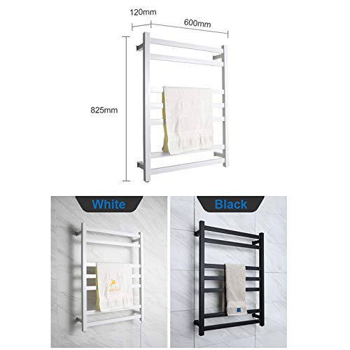 Radiador de baño eléctrico con Calentador de Toallas, Cromado, Recto, 600 x 825 mm, con tendedero calefactado e Interruptor, Blanco/Negro.(Black)