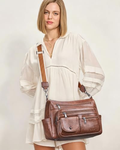 Image of Bluome Vegan Leather Crossbody Purse for women Multi Pocket Crossbody Bag Messenger Bag Travel Purse Handbag Shoulder