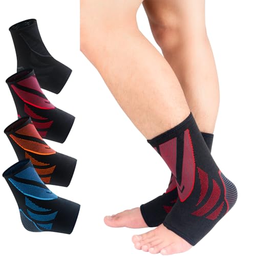 Image of Ankle Brace for Women & Men - Compression Sleeve Support for Sprains, Plantar Fasciitis, Achilles Pain - Breathable Foot Wrap for Sports, Running, Injury Recovery (red, L)