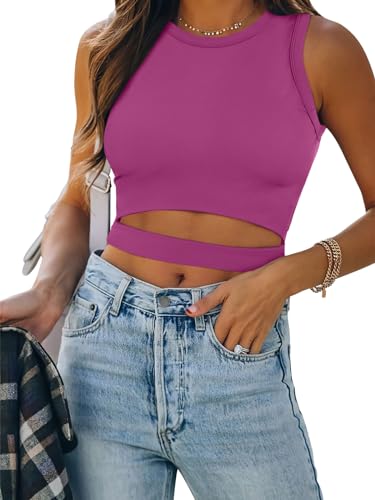 Image of ANRABESS Women Tank Tops High Neck Sleeveless Sexy Cutout Racer Back Going Out Crop Tops Shirts Summer Y2K Outfits