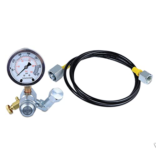 Sinocmp Hydraulic Nitrogen Accumulator Charging System And Pressure Test Kit Hydraulic Pressure Gauge Kit With 1Pc Gauge And 1Pc Gas Hose (158Cm), 2 Year Warranty #TOP3