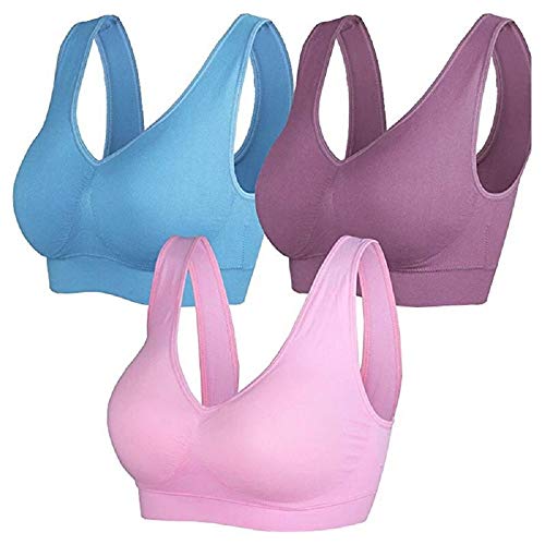 Super Comfy Bra Women's 3 Pack Seamless Comfortable Sports Bra with Removable Pads As Seen On TV (XXL 38B 38C 38D 40AB, Pink&Blur&Purple)