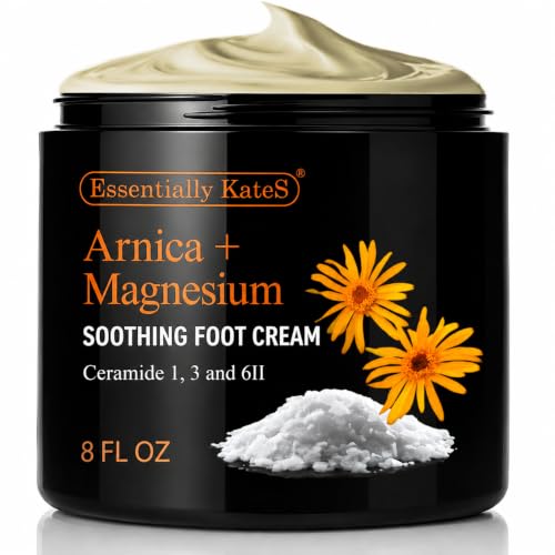 Essentially KateS Arnica Magnesium Sore Muscle Foot Cream, 8 fl oz – Soothing Moisturizer with Arnica, Magnesium, Frankincense Oil, Ceramide 1, 3 &amp; 6-II – For Tired Feet and Daily Comfort