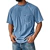 Men's Distressed T-Shirts UK Vintage Short Sleeve Shirt Washed Cotton Casual Tops Crew Neck Tees Shirt Summer Loose Fit Blouse with Pocket Solid Color Retro Tshirts Comfort Streetwear #1