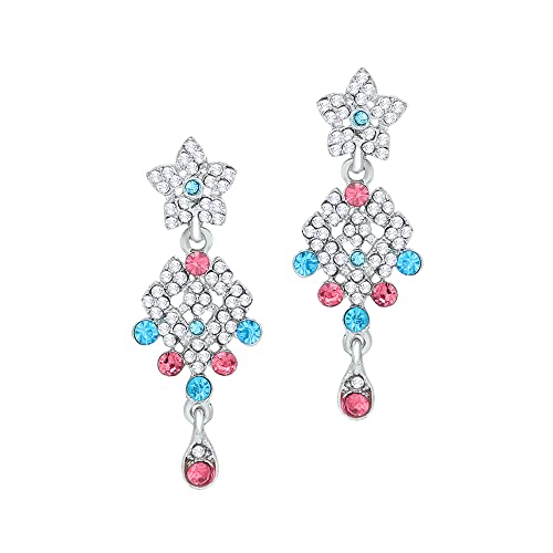 Image of Atasi International Splendid Silver Plated Alloy Choker Necklace Set for Women (PINK + AOUA BLUE)