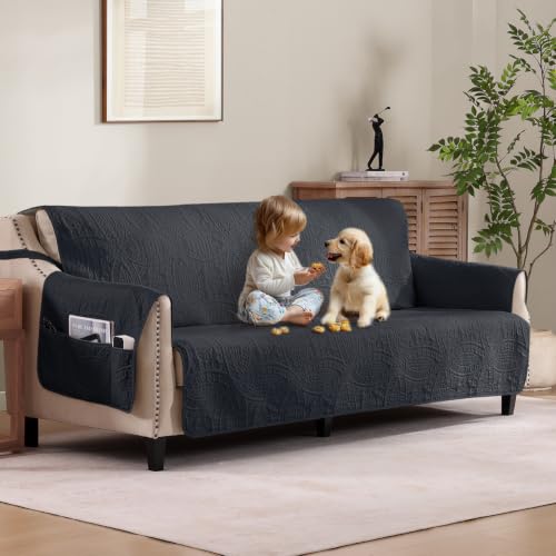 Image of Quilted Grand Sofa Covers Washable, Couch Cover for Grand Sofa, Soft Cozy Couch Protector for 4 Cushion Couch, Oversized Grand Sofa Slipcovers Water-Repellent (Grand Sofa 88 inch, Black)