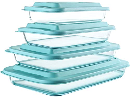 Comparison: Best Pyrex Glass Bakeware Set 9 8-Piece Deep Glass Baking Dish Set with Plastic lids,Rectangular Glass Bakeware Set with Lids, Baking Pans for Lasagna, Leftovers, Cooking, Kitchen, Freezer-to-Oven and Dishwasher, Green