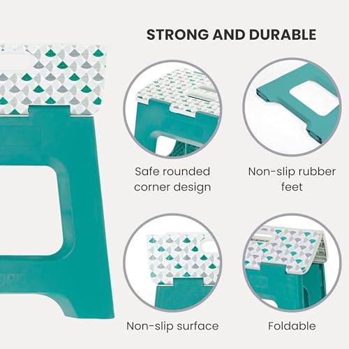 Image of Vigar Compact Step Stool Foldable, 12-1 /2-inch, Geometric | For Adults up to 330 Pound, Lightweight Stool, Non-Slip Folding Design, Compact Step Stool