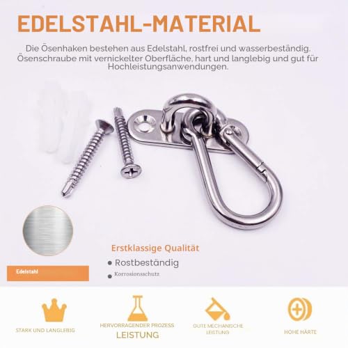 Foto von VANFLY 10 Stück Edelstahl 4,6 cm Ösenplatte U-Haken + 10 Stück Edelstahl-Karabinerhaken, Marine Hardware Klammerhaken Schlaufe mit Schrauben, Kunststoff-Expansionsrohr