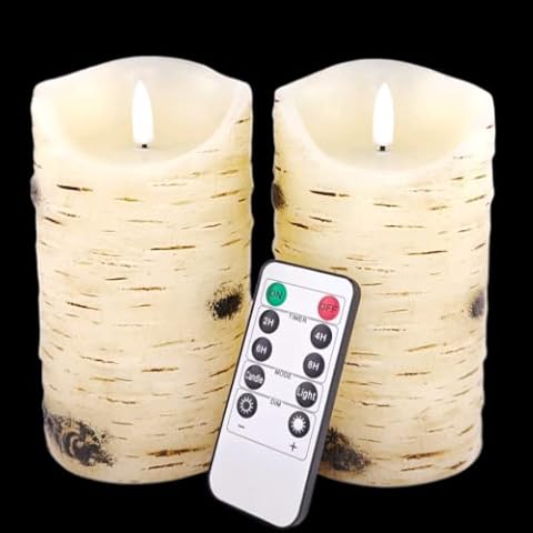 qinxiang Flameless Candles LED Candles Birch Bark Effect Set of 2 Cover