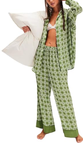 Image of LILTWIST Silk Satin Pajamas Set for Women 2 Piece Floral Pjs Wide Leg Lounge Pants Set Long Sleeve Button down Pj Shirts Set